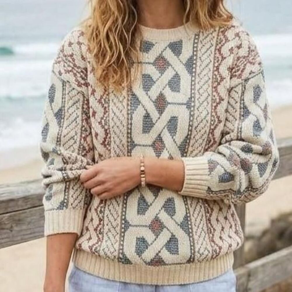 Crossings Patterned Knit Sweater100% Cotton Medium Made USA coastal grandmacore